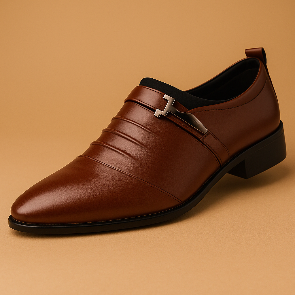 Men’s business casual dress shoes with pointed toe, cushioned insole, and durable rubber sole, perfect for office wear and formal occasions.