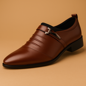 Men’s business casual dress shoes with pointed toe, cushioned insole, and durable rubber sole, perfect for office wear and formal occasions.