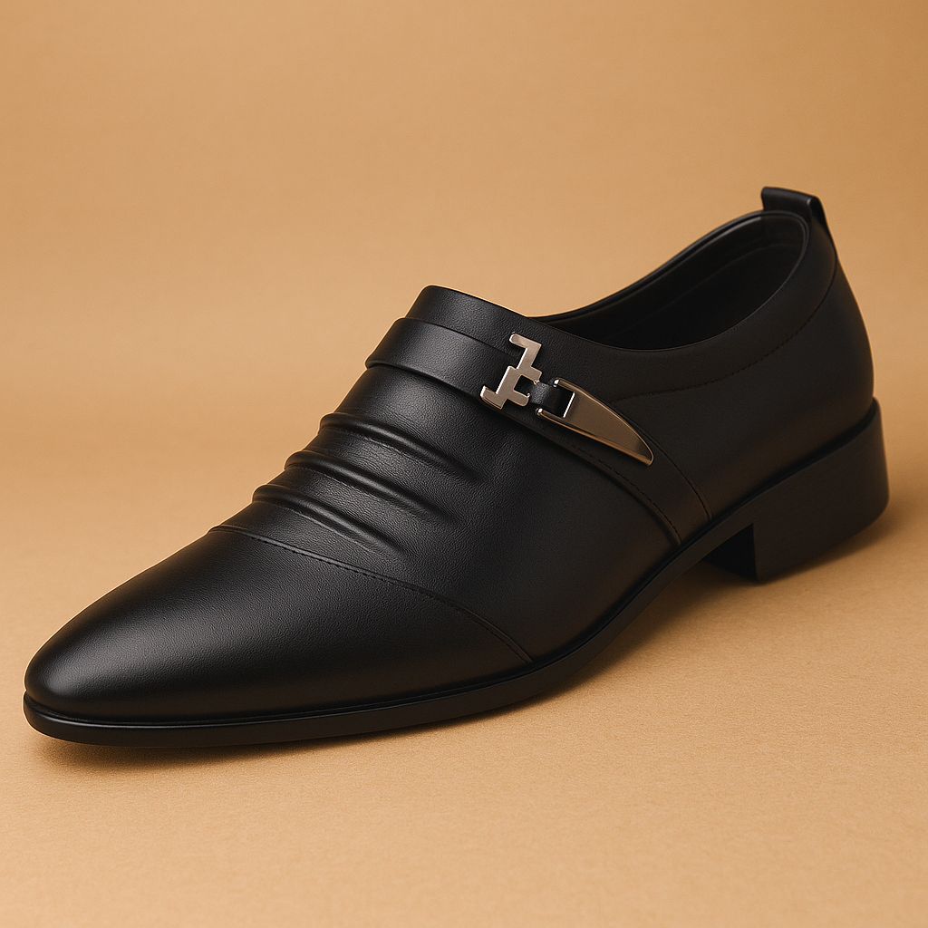 Men’s business casual dress shoes with pointed toe, cushioned insole, and durable rubber sole, perfect for office wear and formal occasions.