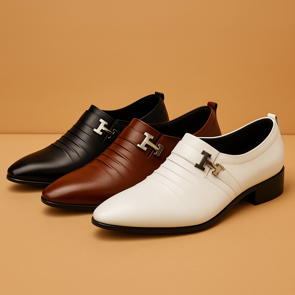Men’s business casual dress shoes with pointed toe, cushioned insole, and durable rubber sole, perfect for office wear and formal occasions.