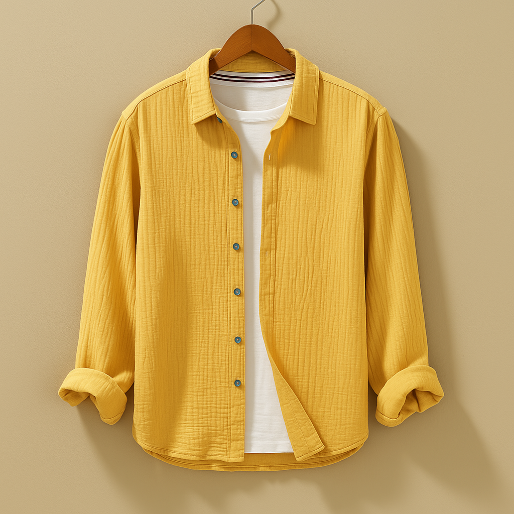 Men’s classic long sleeve button-down shirt with breathable fabric and slim fit, available in neutral and modern colours, perfect for casual or formal occasions.