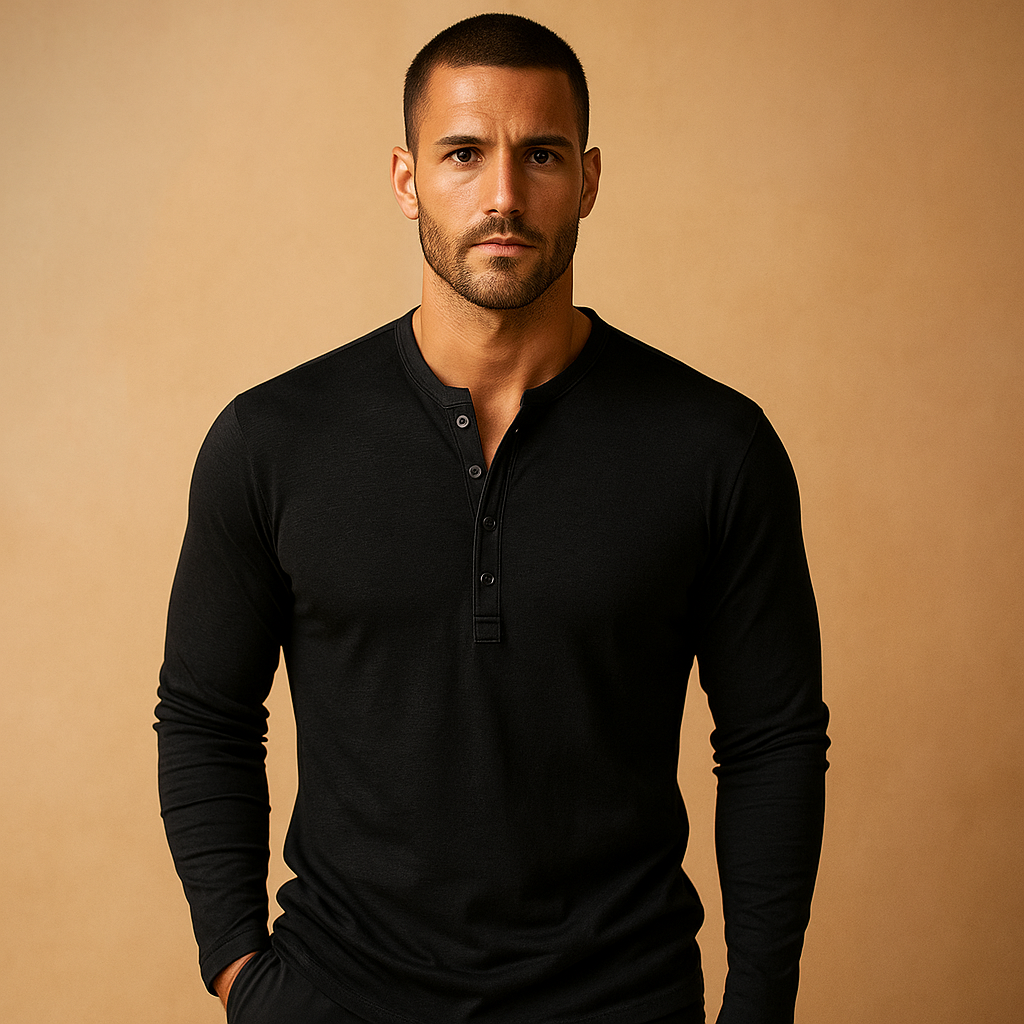 Men’s classic long sleeve button-up shirt with comfortable fit and timeless style, available in black, green, khaki, red, and white.