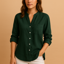 Classic long sleeve shirt for women with button-up front and tailored fit, ideal for both casual and formal looks across all seasons.