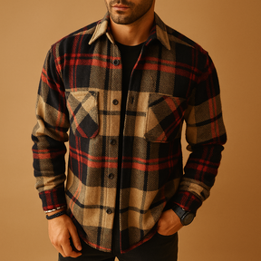 Men’s classic long sleeve shirt with breathable lightweight fabric, available in green, red, white, khaki, and black.