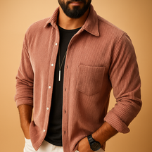 Men’s classic long sleeve shirt with breathable lightweight fabric, available in green, red, white, khaki, and black.