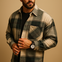 Men’s classic long sleeve shirt with breathable lightweight fabric, available in green, red, white, khaki, and black.