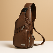 Men’s classy leather anti-theft crossbody bag with USB charging port, sleek design, and multiple compartments for travel and city use