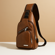 Men’s classy leather anti-theft crossbody bag with USB charging port, sleek design, and multiple compartments for travel and city use
