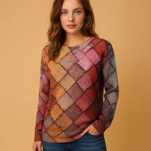 Colorful knit sweater for women with printed design and soft breathable fabric, ideal for casual outfits and everyday style in multiple color options.