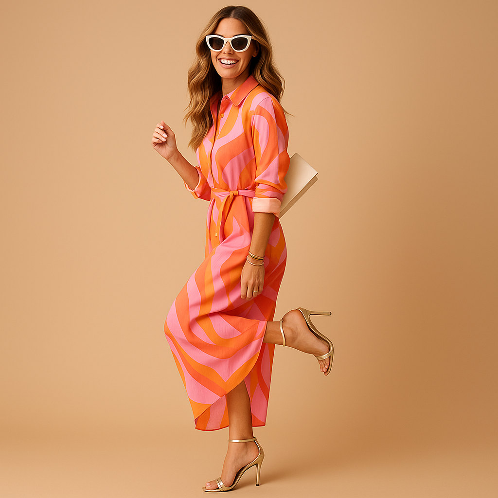 Colorful summer dress for women with breathable fabric and flowy fit, ideal for beach days, garden parties, and sunny casual outings.
