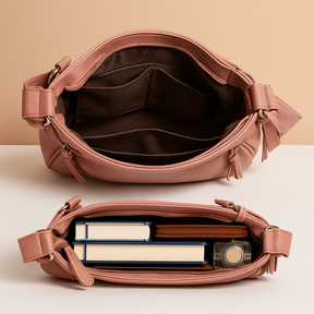 Women’s convertible anti-theft leather shoulder bag with hidden compartments, lightweight design, and modern style for daily use