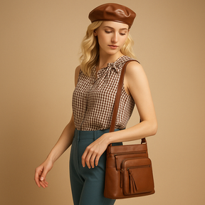 Women’s convertible anti-theft leather shoulder bag with hidden compartments, lightweight design, and modern style for daily use