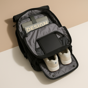 Waterproof convertible backpack duffle bag for men featuring USB-charging port, ventilated shoe compartment, and multiple carrying styles for effortless travel.