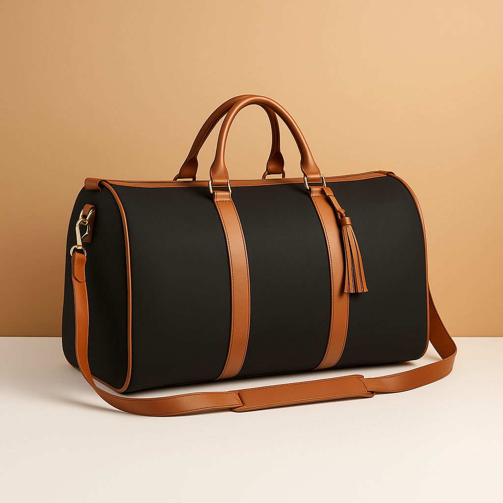 Convertible garment duffle bag for women with wrinkle-free flat packing design, water-resistant polyester material, and TSA-approved size for stylish travel.