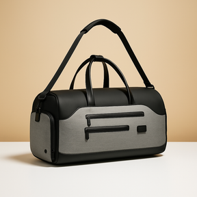 Convertible garment duffle bag for men with backpack straps, water-resistant material, and wrinkle-free suit compartment for travel and gym use.