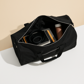 Convertible suit and duffle bag for men with wrinkle-free garment storage, water-resistant Oxford fabric, and multiple carrying options for travel.