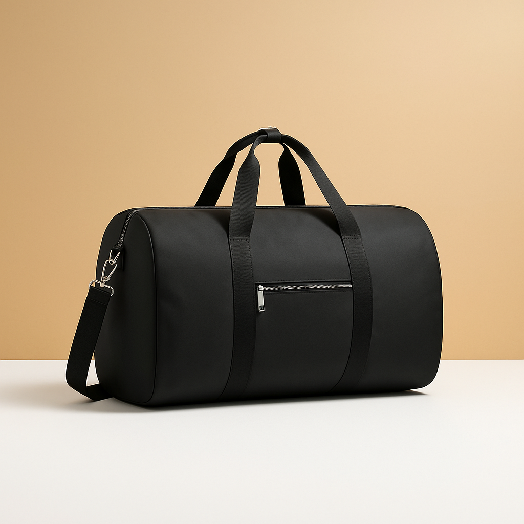 Convertible suit and duffle bag for men with wrinkle-free garment storage, water-resistant Oxford fabric, and multiple carrying options for travel.