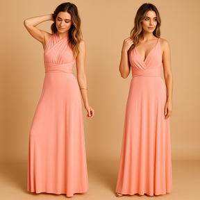Convertible wrap dress for women with extra-long straps and pleated waist, wearable in 20+ styles—perfect for weddings, parties, and formal occasions.
