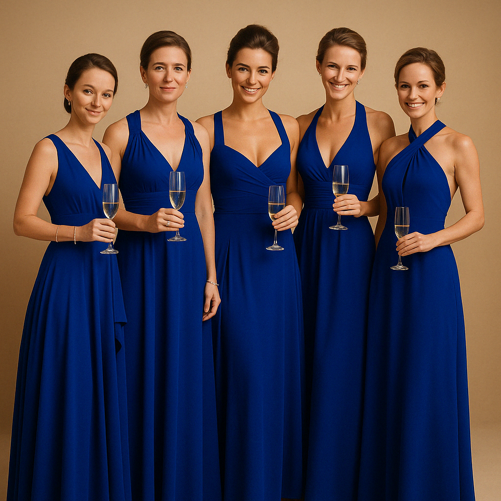 Convertible wrap dress for women with extra-long straps and pleated waist, wearable in 20+ styles—perfect for weddings, parties, and formal occasions.