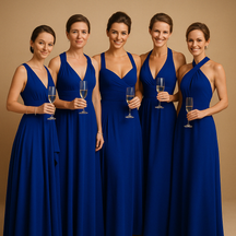Convertible wrap dress for women with extra-long straps and pleated waist, wearable in 20+ styles—perfect for weddings, parties, and formal occasions.