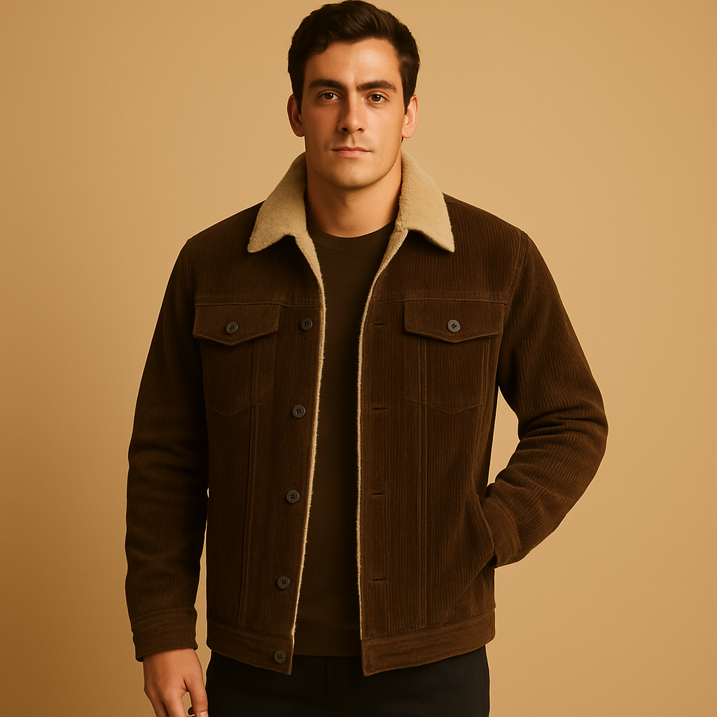 Men’s corduroy jacket with slim modern fit in khaki, coffee, green, or grey, ideal for stylish layering in casual and formal settings