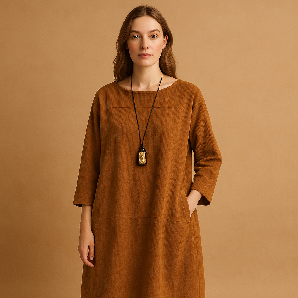 Corduroy summer dress for women with short sleeves and knee-length fit, available in various colors for stylish summer days.