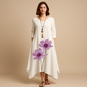 Women’s cotton A-line midi dress with minimalist design and flattering fit, ideal for office wear, casual looks, or formal occasions.