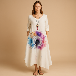 Women’s cotton A-line midi dress with minimalist design and flattering fit, ideal for office wear, casual looks, or formal occasions.
