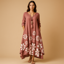 Women’s cotton A-line midi dress with minimalist design and flattering fit, ideal for office wear, casual looks, or formal occasions.