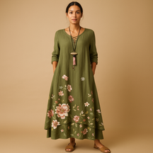 Women’s cotton A-line midi dress with minimalist design and flattering fit, ideal for office wear, casual looks, or formal occasions.