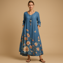 Women’s cotton A-line midi dress with minimalist design and flattering fit, ideal for office wear, casual looks, or formal occasions.