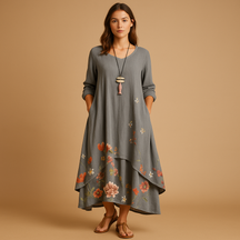 Women’s cotton A-line midi dress with minimalist design and flattering fit, ideal for office wear, casual looks, or formal occasions.