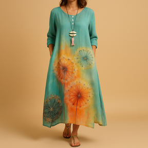 Women’s cotton A-line midi dress with minimalist design and flattering fit, ideal for office wear, casual looks, or formal occasions.