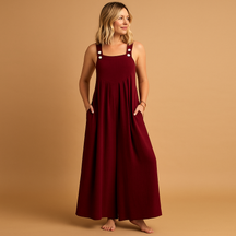 Women’s relaxed cotton dungaree jumpsuit with adjustable straps in various colours, ideal for summer, errands, and lounging in comfort