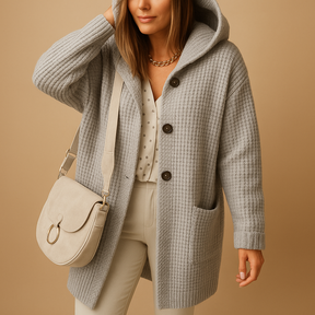 Soft knit open-front cardigan for women, perfect for autumn layering and everyday wear, combining comfort with effortless style.
