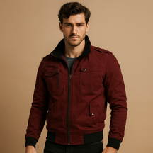 Men’s durable bomber jacket with tactical details, high collar, ribbed cuffs, and multiple pockets, perfect for everyday wear or outdoor activities.