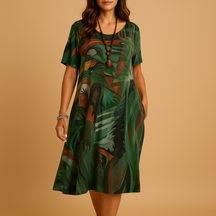 Elegant 3D print midi dress for women with hand-painted artistic pattern, perfect for stylish events and everyday wear.