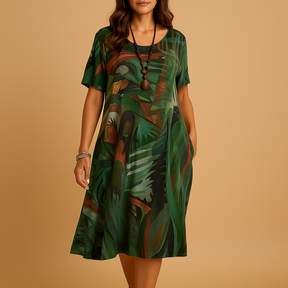 Elegant 3D print midi dress for women with hand-painted artistic pattern, perfect for stylish events and everyday wear.