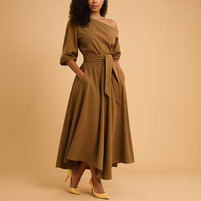 Elegant belted midi dress for women with flattering fit and soft fabric, ideal for weddings, parties, and casual chic moments.