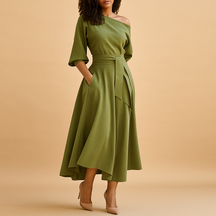 Elegant belted midi dress for women with flattering fit and soft fabric, ideal for weddings, parties, and casual chic moments.