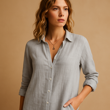 Elegant blouse for women with lapel collar and button-down design, ideal for office wear or smart casual outfits.