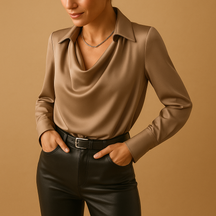 Elegant long-sleeved fitted blouse for women in breathable fabric, ideal for work, casual wear, and formal events.