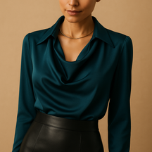 Elegant long-sleeved fitted blouse for women in breathable fabric, ideal for work, casual wear, and formal events.