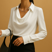 Elegant long-sleeved fitted blouse for women in breathable fabric, ideal for work, casual wear, and formal events.