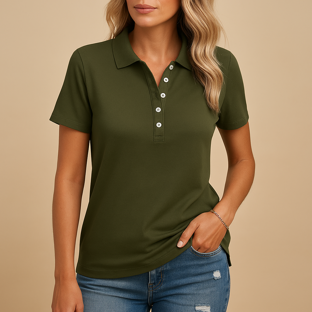 Elegant fitted polo shirt for women in refined colours, with a modern twist on a classic design, perfect for everyday or professional use.