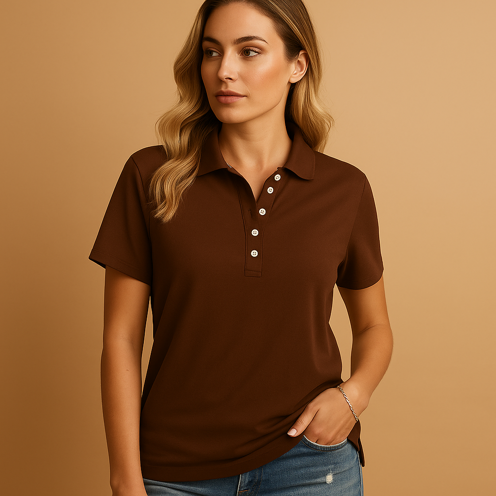 Elegant fitted polo shirt for women in refined colours, with a modern twist on a classic design, perfect for everyday or professional use.