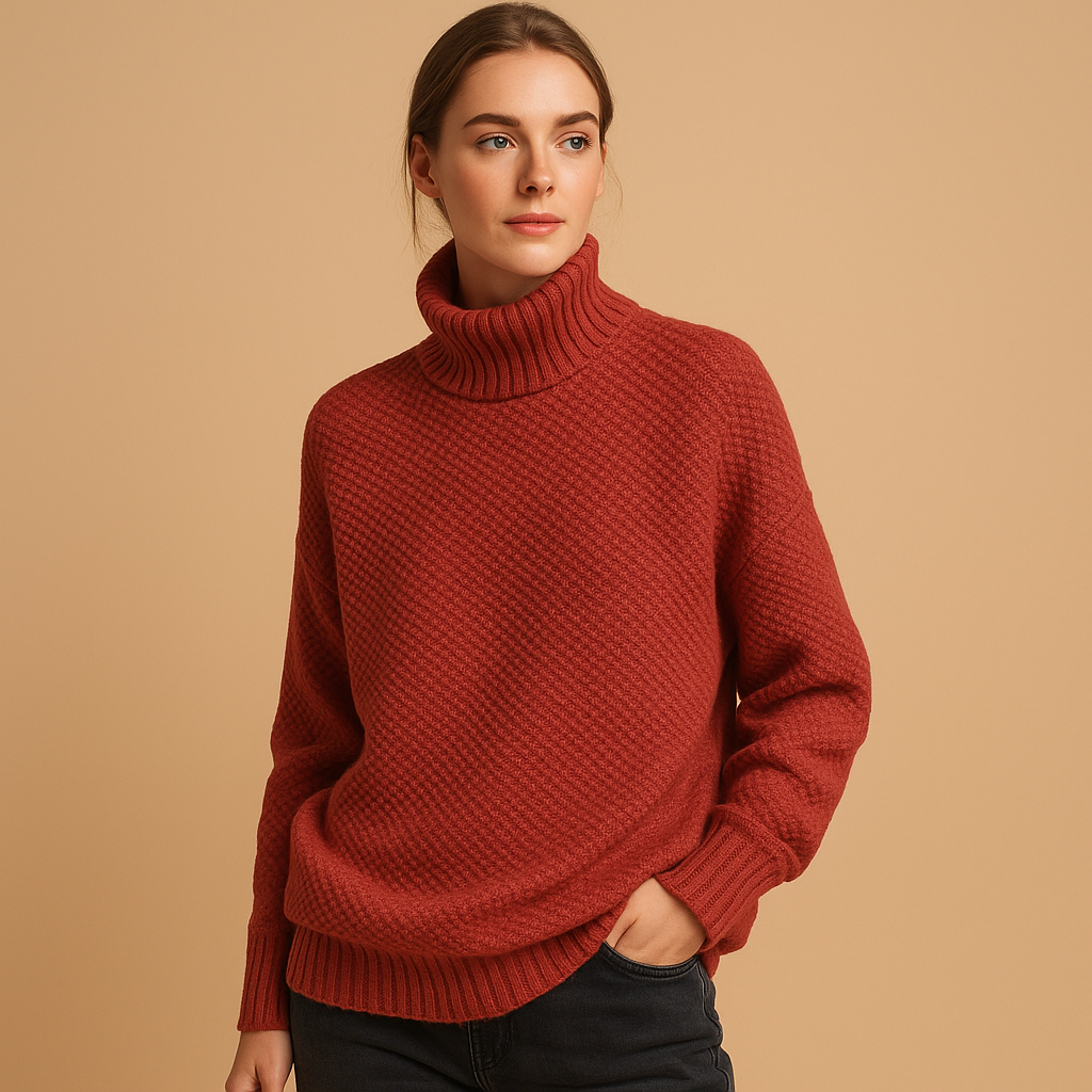 Women’s elegant knitted turtleneck sweater with timeless design, ideal for cold days and versatile seasonal styling