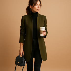 Elegant long-sleeve spring coat for women with practical pockets and tailored fit, ideal for business meetings or stylish daily wear