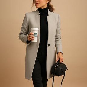 Elegant long-sleeve spring coat for women with practical pockets and tailored fit, ideal for business meetings or stylish daily wear
