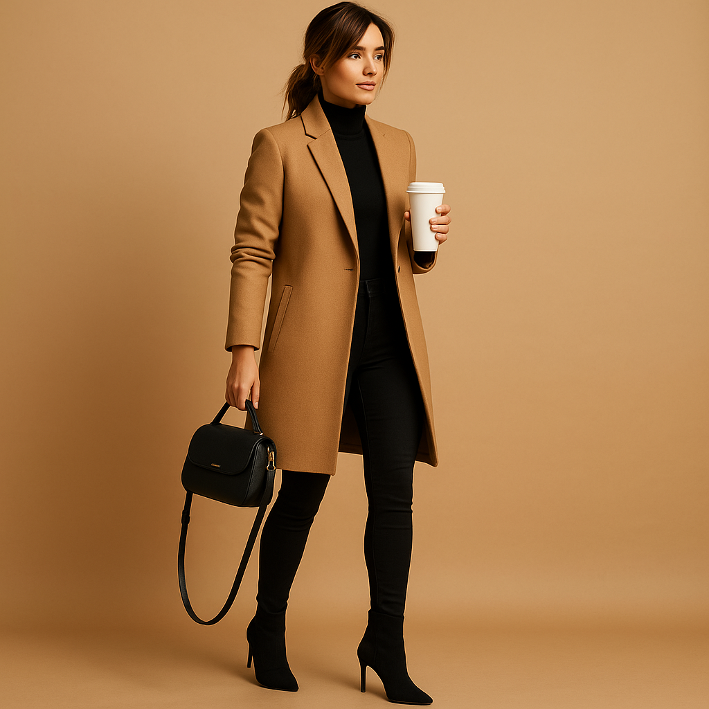 Elegant long-sleeve spring coat for women with practical pockets and tailored fit, ideal for business meetings or stylish daily wear